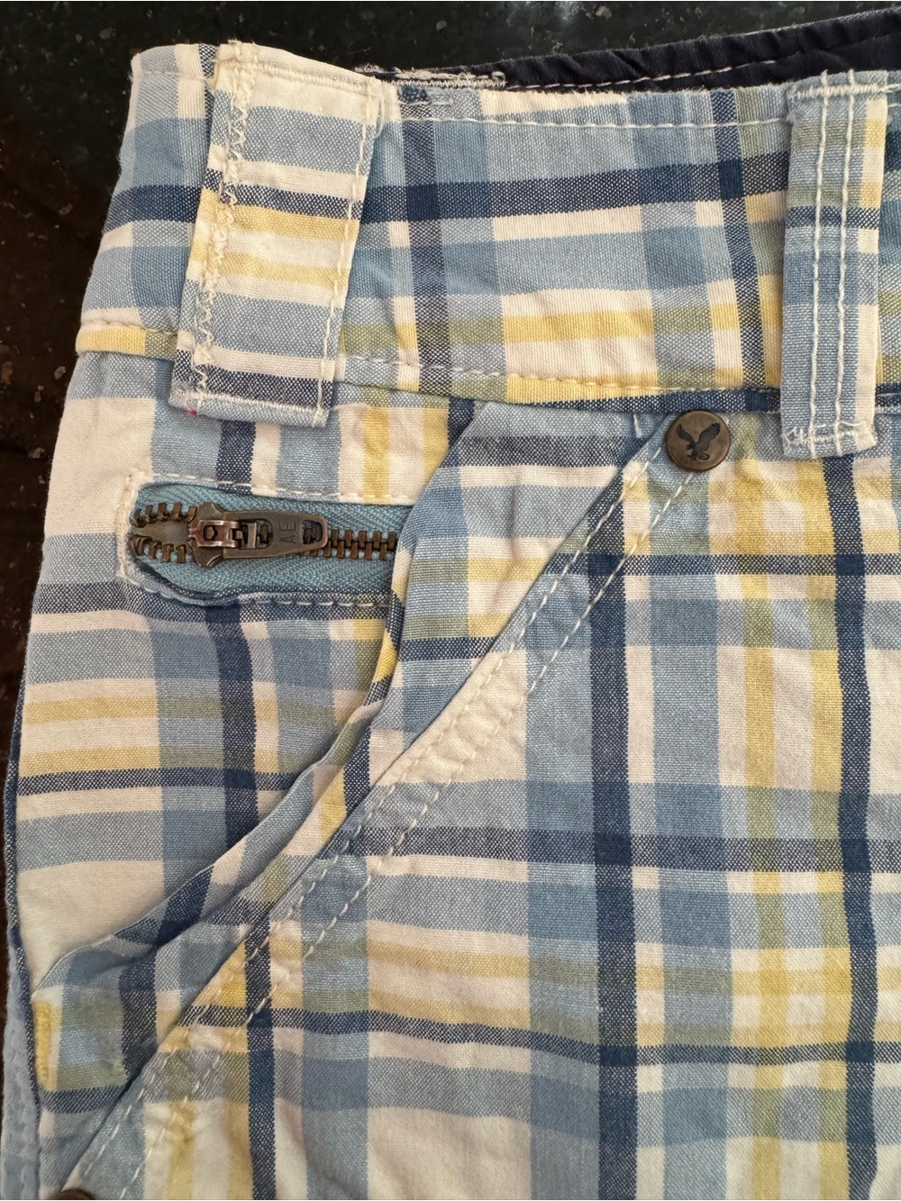 Retro AE Plaid Micro Shorts in Blue, White & Yellow - Picture 6 of 8